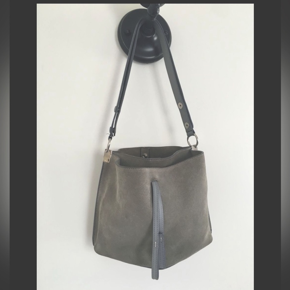 Maison Martin Margiela Grey Suede and Leather Shoulder Strap Bucket Purse